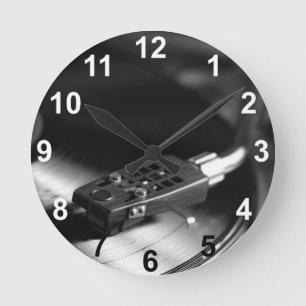 Relógio Redondo Relógio: Registro de Vinilo em um Comutador. Tema