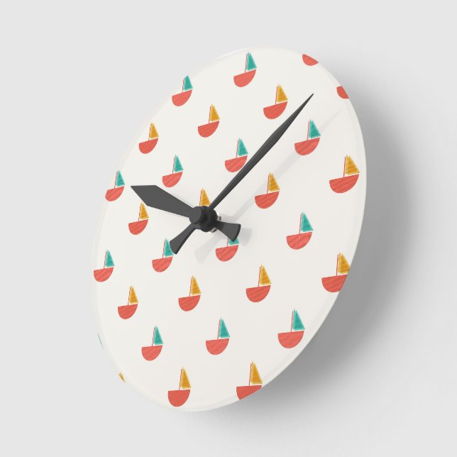Relógio Redondo Reloj de pared con patrón de barquitos pequeños  (Ângulo)