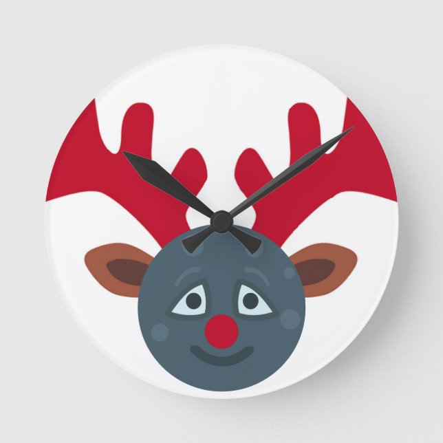 Relógio Redondo rena lua emoji de natal (Frente)