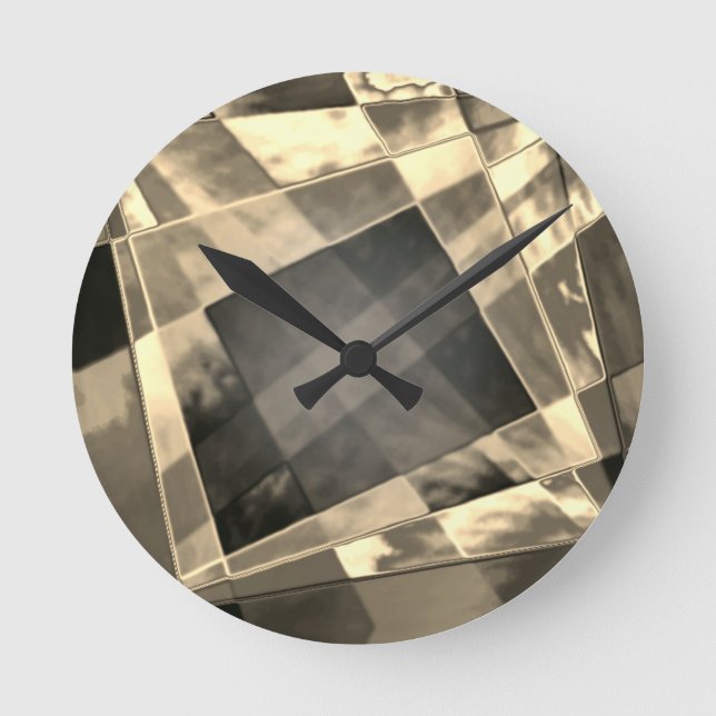 Relógio Redondo Retângulos inclinados em tons de madeira ou bege? (Frente)