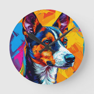 Relógio Redondo Retrato Abstrato do Cão Basenji
