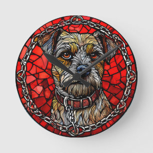 Relógio Redondo Retrato Artístico de Cachorro em Vidro Artístico M