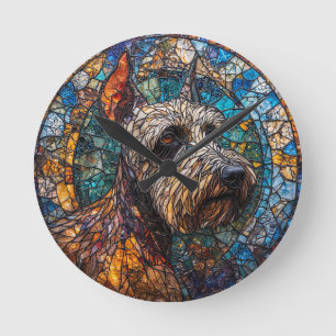 Relógio Redondo Retrato de Cachorro Colorido em Vidro Pintado