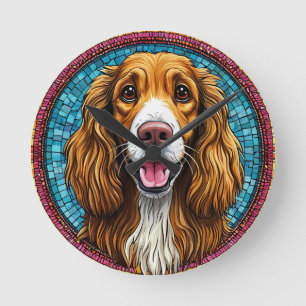 Relógio Redondo Retrato de Cachorro com Fundo Inspirado em Mosaico
