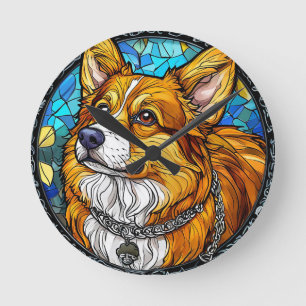 Relógio Redondo Retrato de Cachorro Corgi Decoração de Parede de F
