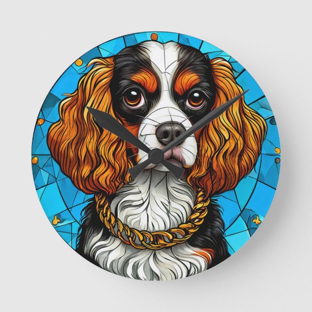 Relógio Redondo Retrato de Cachorro em Vidro Pintado (Frente)