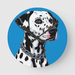 Relógio Redondo Retrato de Cão Dalmata Contra Fundo Azul