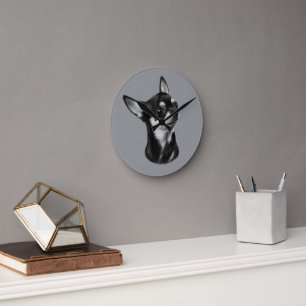 Relógio Redondo Retrato de Chihuahua Pintado à Mão - Decoração par