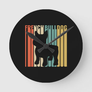 Relógio Redondo Retro 1970s Cachorro Silhuette French Bulldog Gift