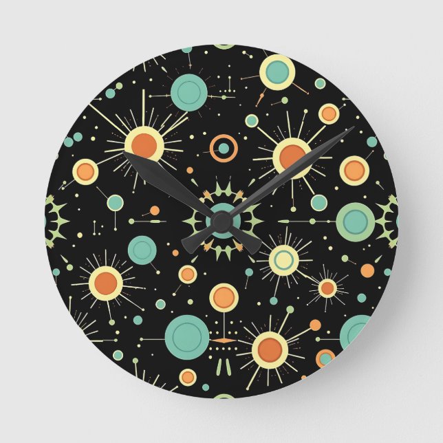Relógio Redondo Retro Atomic Starburst Midcentury Pattern (Frente)