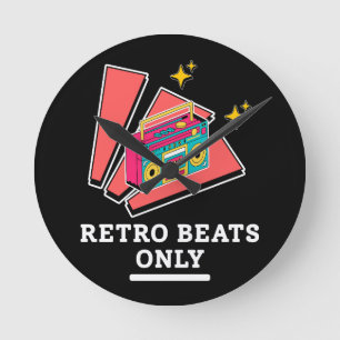Relógio Redondo Retro Boombox Anos 80 90 Música Vintage Beats 