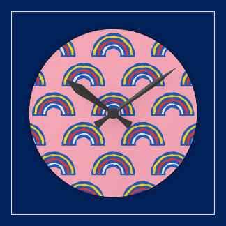 Relógio Redondo Retro divertido 80s Cores Primárias arco-íris a co