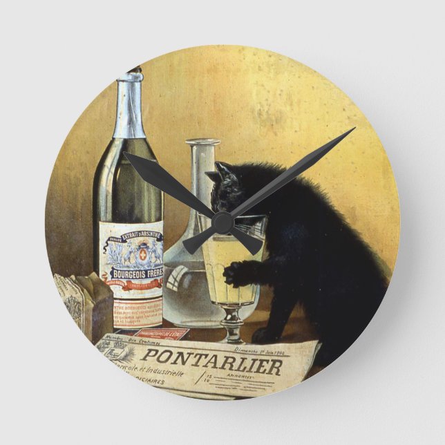 Relógio Redondo Retro french poster "absinthe bourgeois" (Frente)