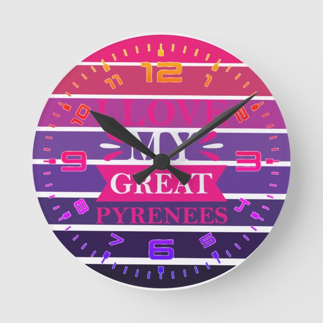 Relógio Redondo Retro I Love My Pyrenes (Frente)