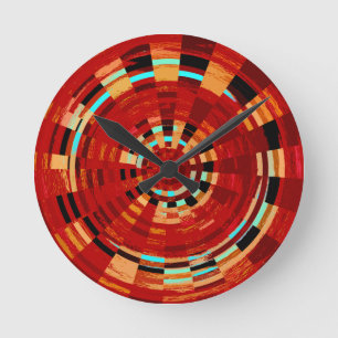Relógio Redondo Retro Red Black Blue Yellow Brown Circular Pattern