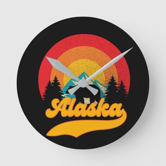 Relógio Redondo Retro Sunset Alaska Juneau Bear Mountain Wild AK (Frente)