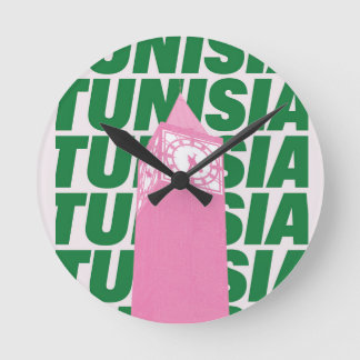 Relógio Redondo Retro Tunisia Clock Poster | Vintage Travel-Inspir