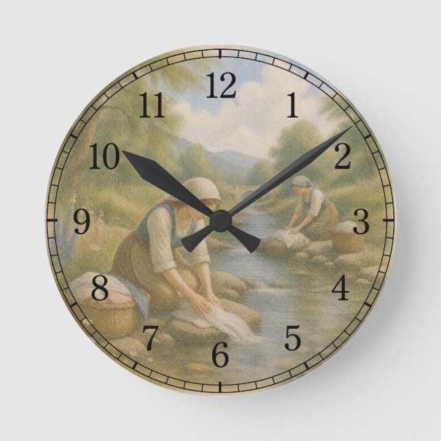 Relógio Redondo Riverside Washing Wall Clock — Cultural Landscape  (Frente)