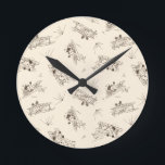 Relógio Redondo Roaring Art Deco Bi-planes - padrão esboçado.<br><div class="desc">Divertido jogou o padrão da aviação de contornos desenhados à mão de aviões antigos da década de 1920, colocados sobre um fundo de creme sólido. Este é um padrão transparente. Você pode alterar a cor de fundo e o tamanho e a posição do padrão. Esta design corresponde à coleção de...</div>