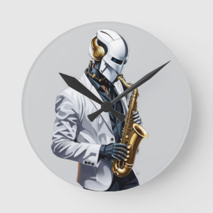 Relógio Redondo robô de saxofone