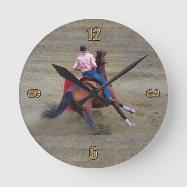 Relógio Redondo Rodeo Cowgirl Barrel-Racing Western Themed Clock (Frente)
