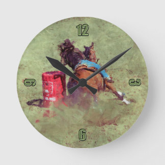 Relógio Redondo Rodeo Cowgirl Barrel-Racing Western Themed Clock