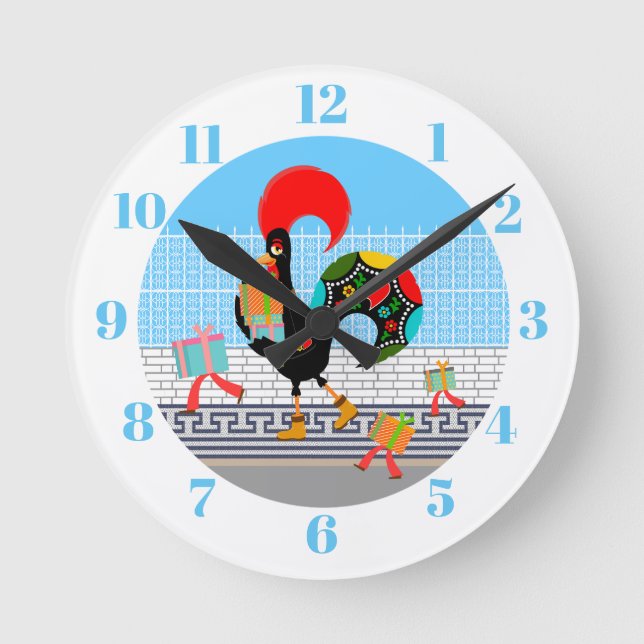 Relógio Redondo Rooster Português com Dons Partido primeiro aniver (Frente)