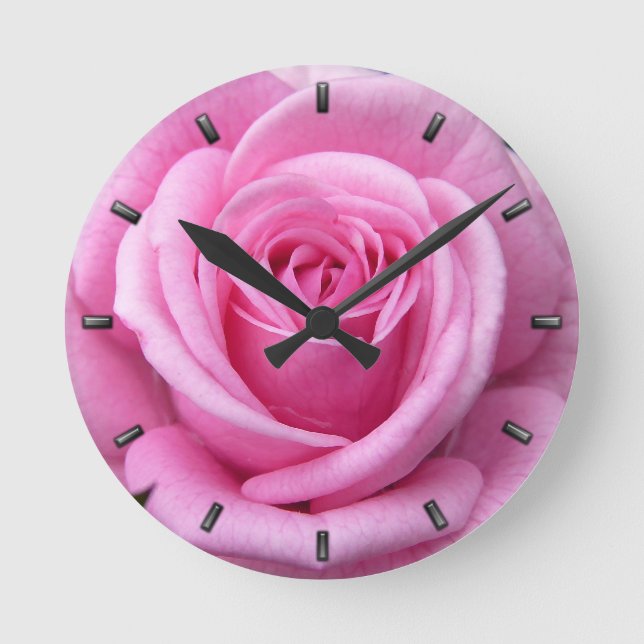 Relógio Redondo Rosa Clock Rosa Rosa Rosa Rosa Flor Clock Rosa de  (Frente)