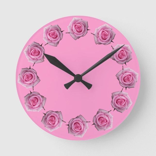 Relógio Redondo Rosa Clock Rosa Rosa Rosa Rosa Flor Clock Rosa de  (Frente)