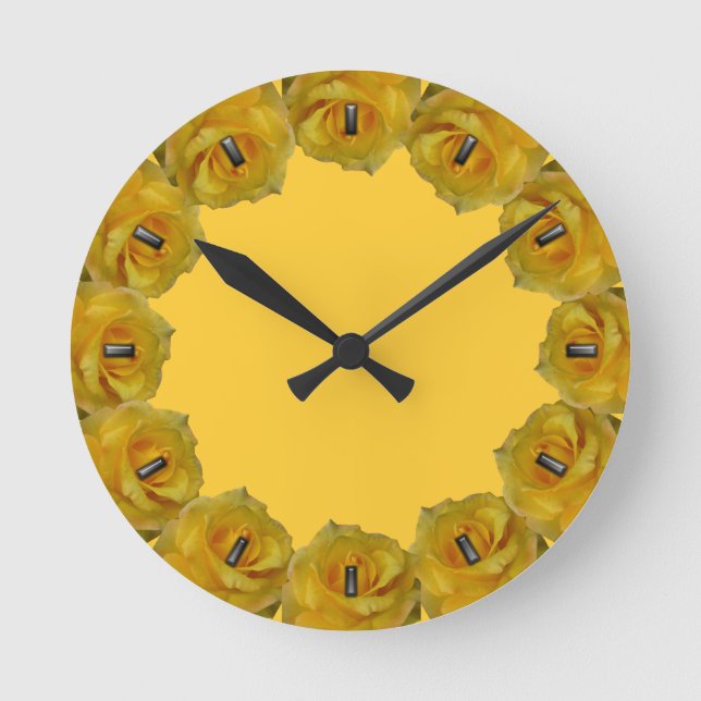 Relógio Redondo Rosa Clock Yellow Rose Flower Wall Gift Rosa de (Frente)