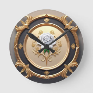 Relógio Redondo Rosa Elegante com Moldura Decorativa Ornamentada