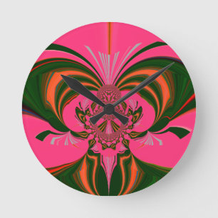 Relógio Redondo Rosa Quente Vermelho Dourado Verde