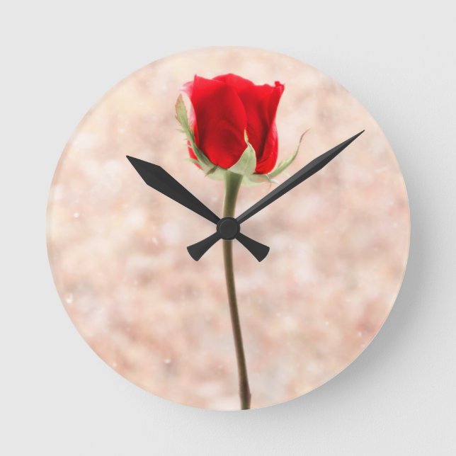 Relógio Redondo Rosa Vermelha (Frente)