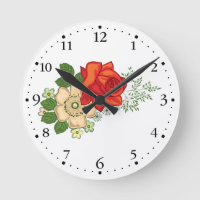 Rosa vermelha e margaridas Clockface 1 preto