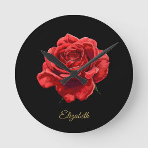 Relógio Redondo Rosa vermelha Elegante Romântica com Presente de S