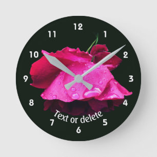 Relógio Redondo Rosa Vermelha Flor Gotículas Personalizadas