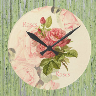 Relógio Redondo Rosas de Pêssego de Vintagem Romântica com Texto