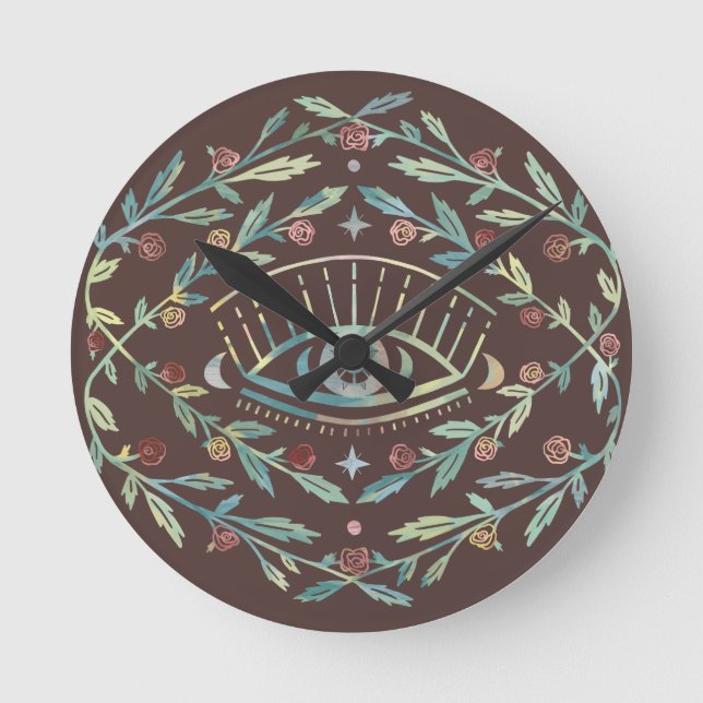 Relógio Redondo Rosas Místicos Vinhas Magnéticas Boho Colorido (Frente)