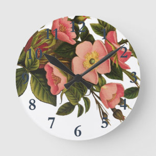 Relógio Redondo Rosas Vintage Lindas Botânica Rosa