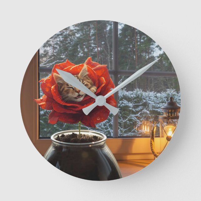 Relógio Redondo Rose Cat Dream  (Frente)