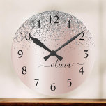 Relógio Redondo Rose Gold - Blush Pink Silver Glitter Monogram<br><div class="desc">Rose Gold - Blush Pink and Silver Faux Foil Metallic Sparkle Glitter Brushed Metal Monogram Name Clock. This makes the perfect sweet 16 birthday,  wedding,  bridal shower,  anniversary,  baby shower or bachelorette party gift for someone that loves glam luxury and chic styles.</div>