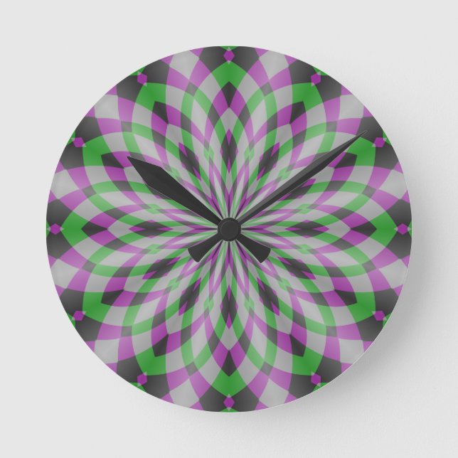 Relógio Redondo Rosettes do Natal em roxo, em verde e em preto (Frente)