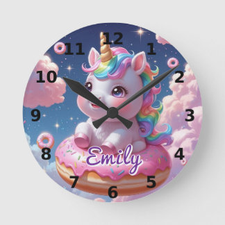 Relógio Redondo Rosquinha Unicorn Wall Clock - Nome Editável