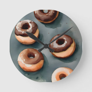 Relógio Redondo Rosquinhas de chocolate Aquarela
