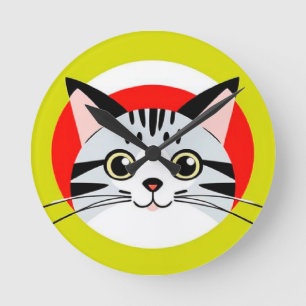 Relógio Redondo Rosto de Gato de Desenho Animado Fofo com Design G