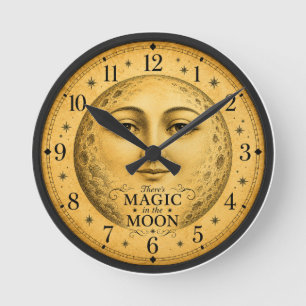 Relógio Redondo Rosto de Lua Vintage Mágico Celestial  