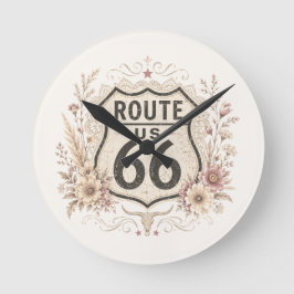 Relógio Redondo Rota 66 Charme Vintage Floral Rosa Americana