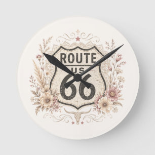 Relógio Redondo Rota 66 Charme Vintage Floral Rosa Americana