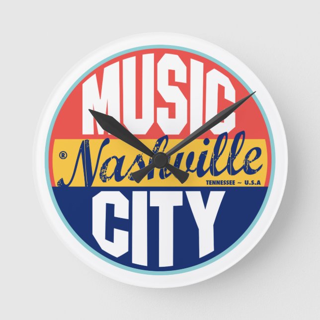 Relógio Redondo Rótulo Vintage de Nashville (Frente)