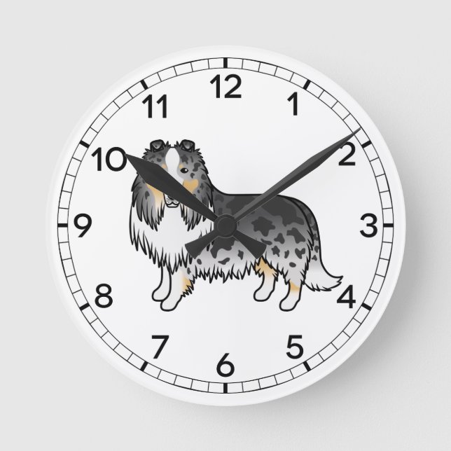 Relógio Redondo Rough Collie Blue Merle Fofo Cartoon (Frente)